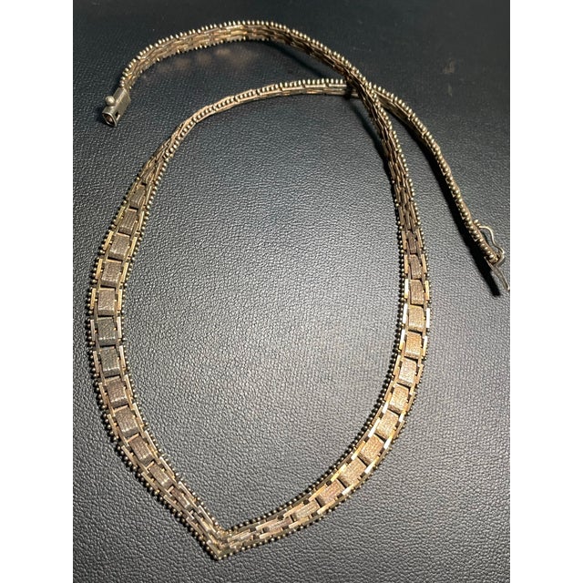 Mid-Century Modern MCM Italian Sterling Silver Textured Chevron Chain Necklace For Sale - Image 3 of 7
