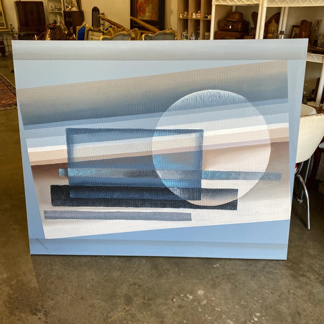 Original Oversized Blue Cubist Style Geometric Painting For Sale - Image 12 of 12