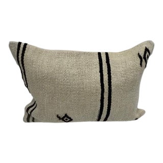 Turkish Hemp Pillow Cushion Natural Beige Black Pillow Cushion Cover 16" x 24" For Sale