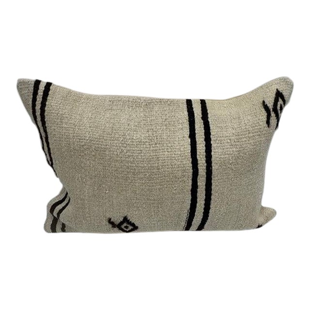 Turkish Hemp Pillow Cushion Natural Beige Black Pillow Cushion Cover 16" x 24" For Sale