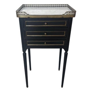 Late 19th Century Napoleon III Style French Night Stand in Black Lacquered Wood and Carrara Marble For Sale