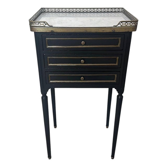 Late 19th Century Napoleon III Style French Night Stand in Black Lacquered Wood and Carrara Marble For Sale