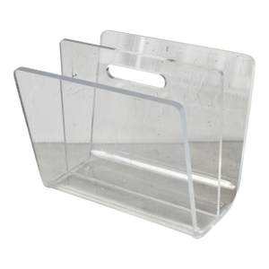 Vintage Modern Heavy Lucite Acrylic Two Section Magazine Holder Built-in Handle