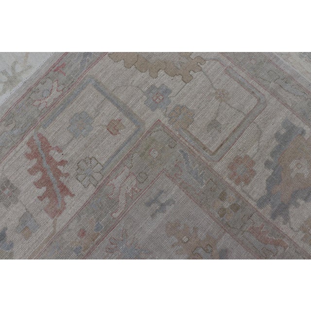 Large Modern Oushak Rug in Soft Gray With Faded Pastel Motifs and Subtle Design For Sale - Image 15 of 15