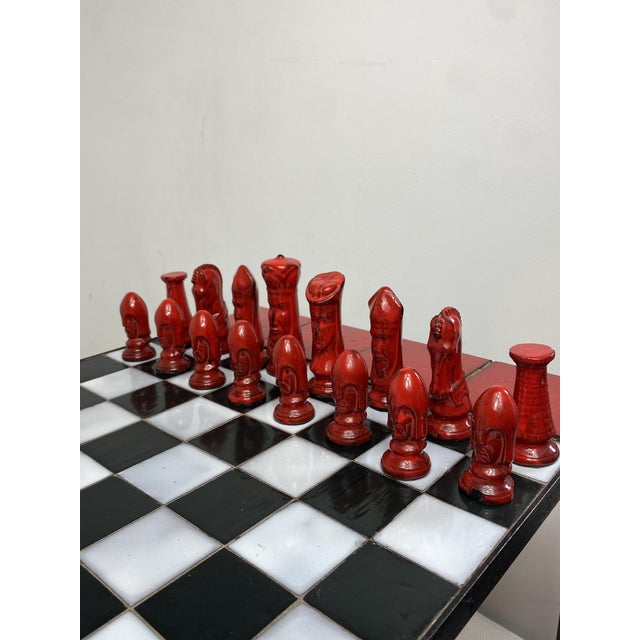 Chess Coffee Table with Wrought Iron and Ceramic Board, Ceramic Game Pieces, 1960s For Sale - Image 11 of 18