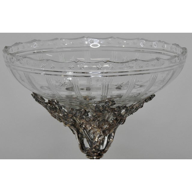 Art Nouveau Four-Arm Silver Plate Epergne Candelabra With Engraved Glass Bowl For Sale In Nashville - Image 6 of 11