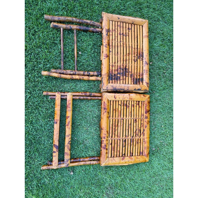 Brown Vintage Burnt Bamboo Folding Tray Tables, a Pair For Sale - Image 8 of 10