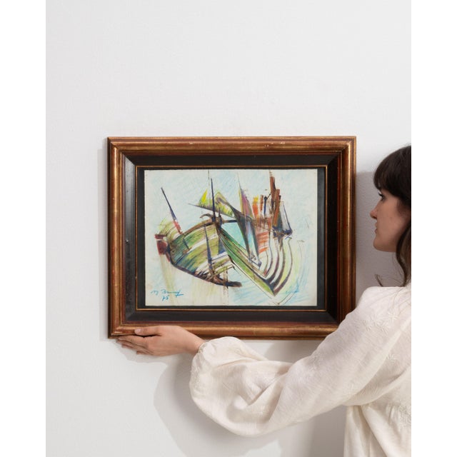 Wood Mid 20th Century France Blue Wood Painting For Sale - Image 7 of 16