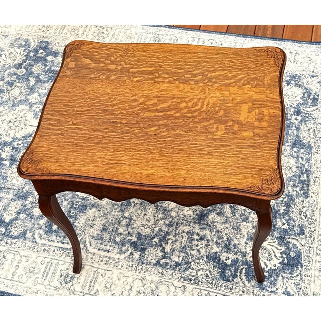 Traditional Antique Tiger Oak Table With Scalloped Apron For Sale - Image 3 of 11