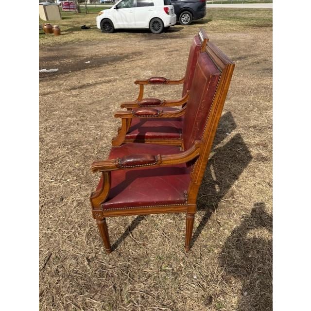 French Large 19th Century Leather French Louis XVI Bergere or Armchair- A Pair For Sale - Image 3 of 16