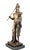 A cast bronze figure of a classical greek warrior. Dark brown patination. Shown standing holding a spear a cloak draped...