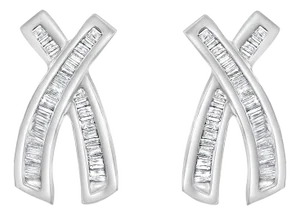 Baguette Diamond X Earrings 1.10cttw 14k White Gold, 2 Pieces