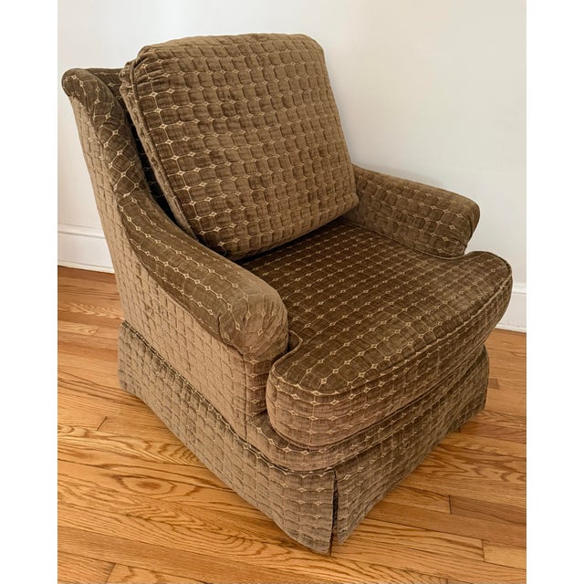 Rustic Contemporary Brown Chenille Custom Upholstered Club Chair For Sale - Image 3 of 11