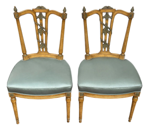 French Louis XVI Floral Carved Side Chairs From 1960s - A Pair