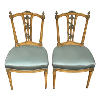 Mid 20th Century French Louis XVI Floral Carved Side Chairs - A Pair For Sale
