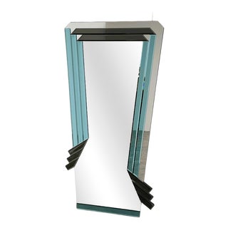 Vintage Geometric Mirror in Blue and Dark Gray Smoked Glass, 1980s For Sale