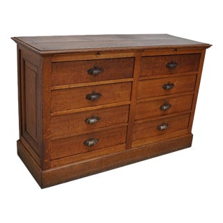 Antique French Oak Shop Counter Kitchen Island, Early 20th Century For Sale