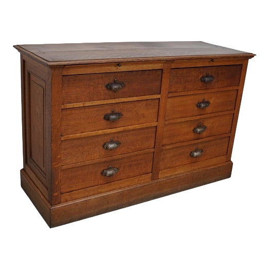 Antique French Oak Shop Counter Kitchen Island, Early 20th Century For Sale