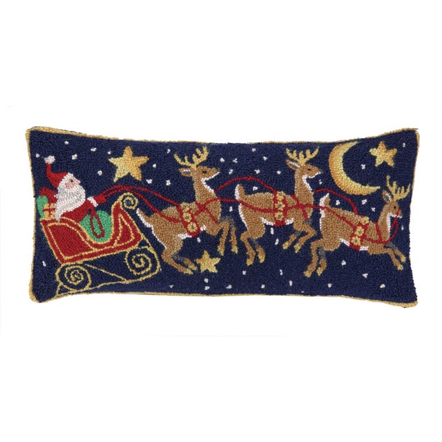 Traditional Santa Three Reindeer Hook Pillow 12" x 26" For Sale - Image 3 of 3
