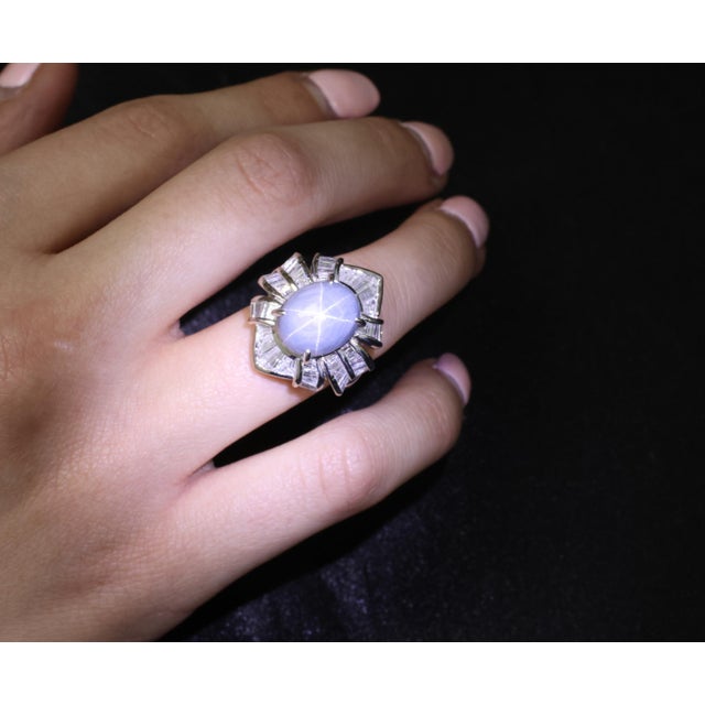 Late 20th Century Fine 12.05ct Natural Star Sapphire & 1.72ct Diamond Platinum Ring Size 5.75 For Sale - Image 17 of 18