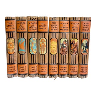 1943 Young Folks Library Orange Set of 8 Books For Sale