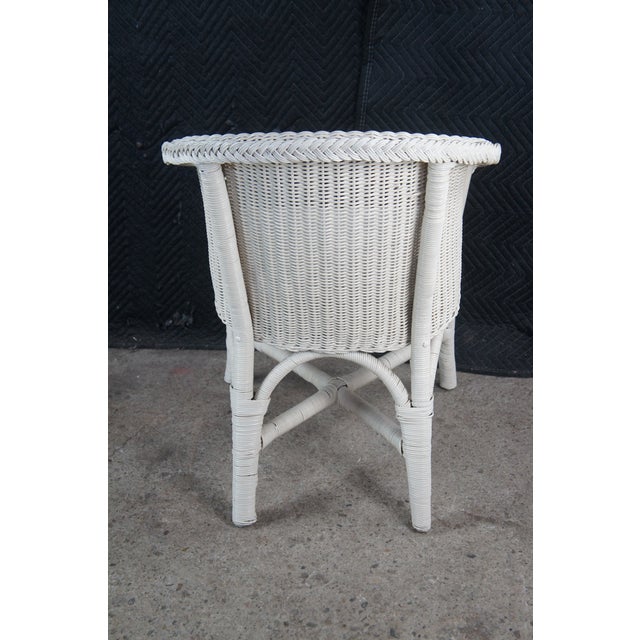 Wood Late 20th Century 2 Wicker White Painted Boho Chic Cottage Farmhouse Patio Armchairs For Sale - Image 7 of 11