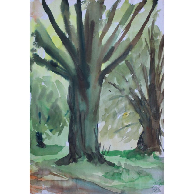 Modern Dzidra Ezergaile, In the Park, Watercolor, 1960s For Sale - Image 3 of 3