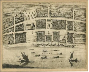 Philip Baldaeus, Birds-Eye Plan of Tutecoryn, 1672, Paper