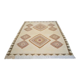 Turkish Silk Rug Kilim Hand Woven Oushak Made Luxury Home Area Rug - 6′4″ × 8′2″ For Sale