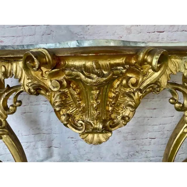 French Louis XV Style Giltwood Console Table With Marble Top For Sale - Image 15 of 18