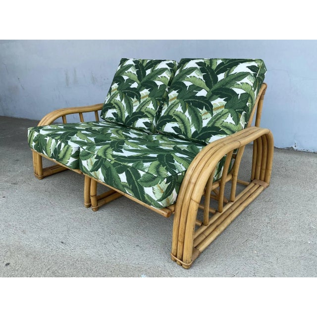 Restored Vintage Paul Laszlo Rattan Three Strand Sectional Settee Sofa For Sale In Los Angeles - Image 6 of 13