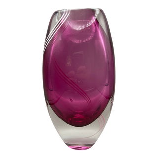 Late 20th Century Hand Blown California Artisan Dale Haffernan Sommerso Amethyst Glass Vase For Sale