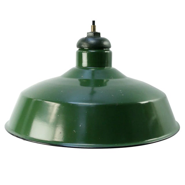 Vintage Industrial American Green Enamel Pendant Light For Sale - Image 5 of 5