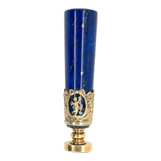 19th Century 18k Yellow Gold, Vermil Sterling Silver, Lapis & Blood Stone Wax Seal For Sale