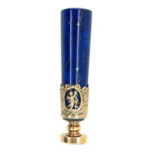 19th Century 18k Yellow Gold, Vermil Sterling Silver, Lapis & Blood Stone Wax Seal