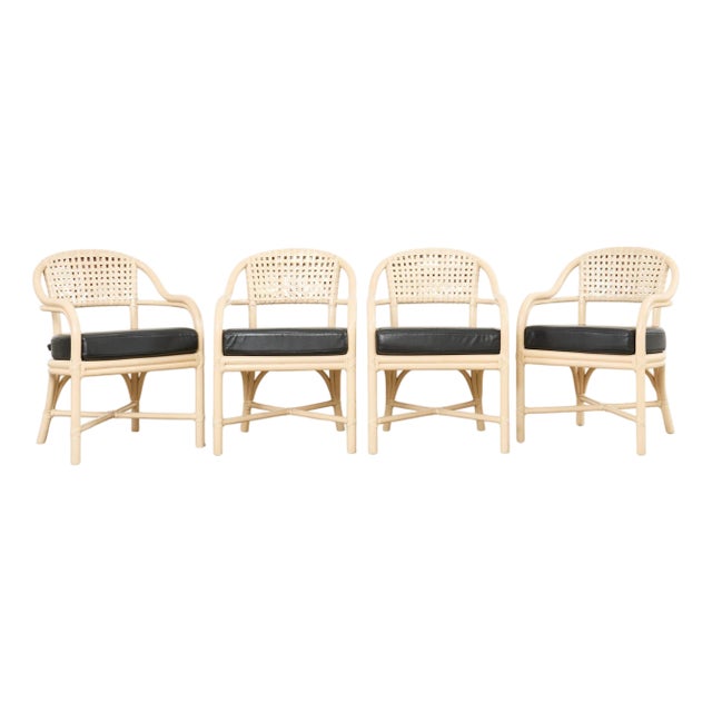 Set of Four McGuire Rattan Laced Rawhide Barrel Armchairs For Sale