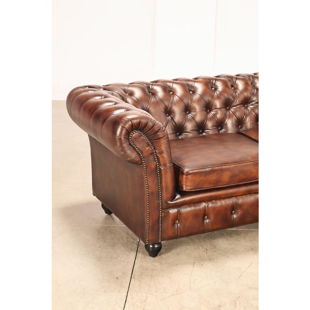Chesterfield Style Brown Leather Sofa For Sale - Image 10 of 18