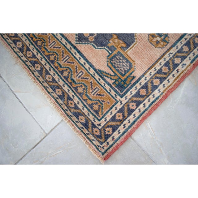 Textile 1970s Hand-Knotted Wool Turkish Rug Doormat Small Rug Entry Decor - 1'12" X 4'2" For Sale - Image 7 of 8