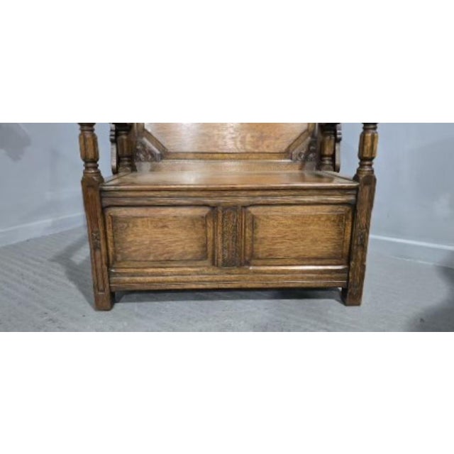 Vintage Oak Monks Bench, 1920 For Sale - Image 4 of 13