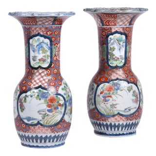 Antique Japanese Arita Imari Porcelain Vase Table Lamps, Set of 2 For Sale