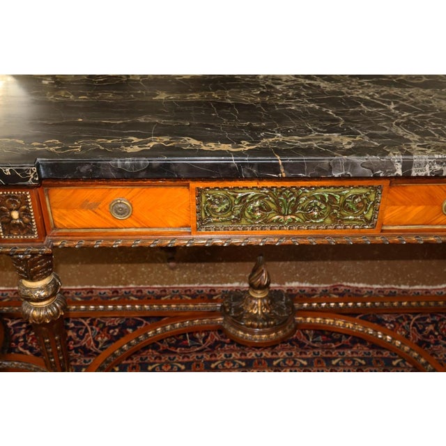 1920s French Louis XVI Style Marble Top Inlaid Satinwood & Walnut Buffet Sideboard For Sale - Image 17 of 18