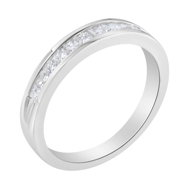 Contemporary IGI Certified 1/2 Cttw Princess Cut Diamond 18K White Gold Channel Set Half Eternity Style Wedding B EVS1010 For Sale - Image 3 of 6
