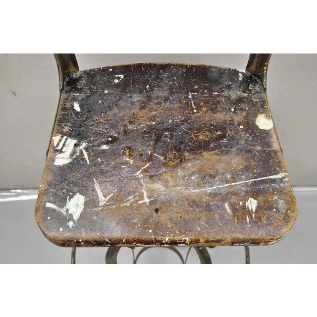 Early 20th Century Early 20th Century Industrial Toledo Metal Co Steel & Wood Adjustable Drafting Stool Chair For Sale - Image 5 of 12