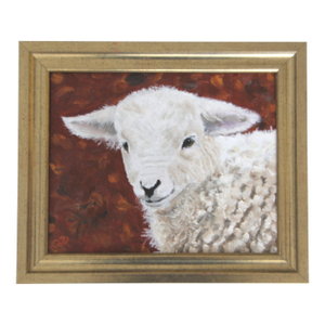 Lamb Sheep Portrait Impressionism Traditional English White Beige Burnt Orange Original Oil Painting Cleo Plowden