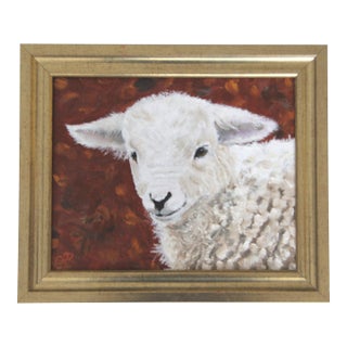 Sheep Lamb Portrait Impressionism Traditional English White Beige Burnt Orange Original Oil Painting by Cleo Plowden For Sale
