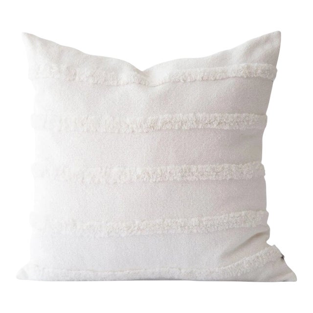 Contemporary Cream Tufted Striped Pillow Cover 20" X 20" For Sale