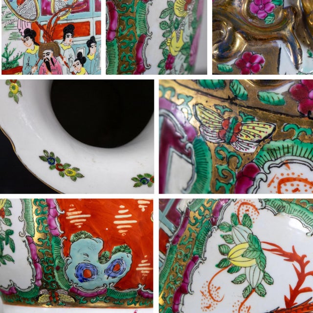 White Mid to Late 20th Century Asian Porcelain Rose Medallion Vase Andrea by Sadek Hand Painted For Sale - Image 8 of 18