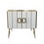 Two-door sideboard, entirely handmade, with a wooden frame and white Murano glass finishes; trim, handles, and feet in...