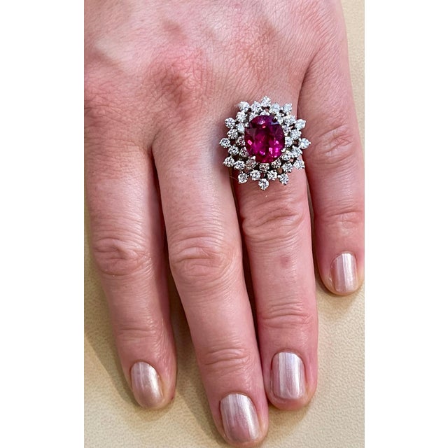 5 Carat Rubellite and 2.5 Carat Diamond 18 Karat Gold Cocktail Ring Estate For Sale - Image 11 of 18