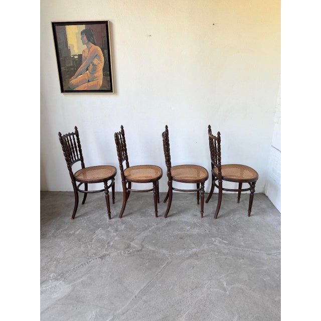 Wood Fischel Cane Bistro Chairs, 1890s, Set of 4 For Sale - Image 7 of 18